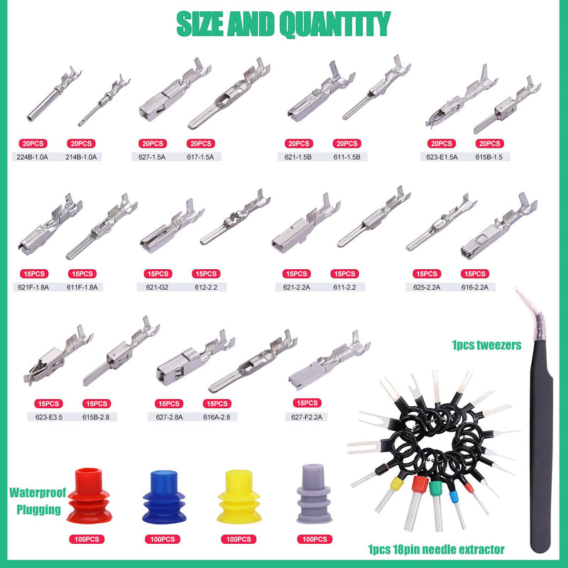 Twidec/755Pcs 21Type Car Electrical Wire Terminal 1/1.5/1.8/2.2/2.8/3.5mm Connector Pins Terminal Auto Electric Connector Non-Insulated Plug Removal Male Female Crimp Pins with Crimping Pliers 755PCS+Crimping Pliers