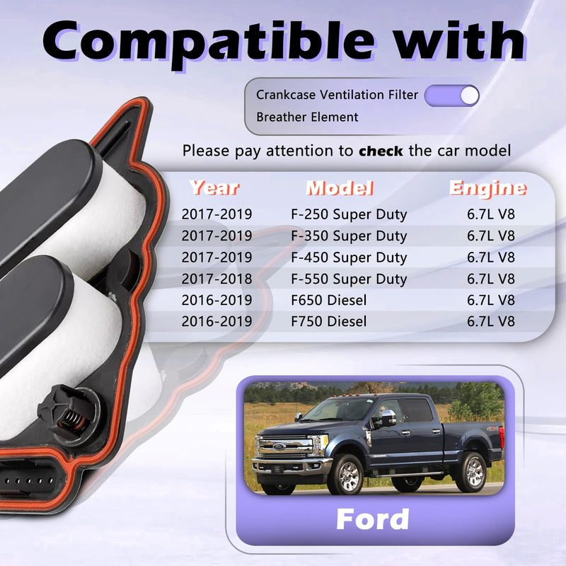 FL2077 Crankcase Ventilation Filter Breather Element CCV Compatible with Ford F-250 F250 F-350 F350 F-450 F450 F-550 F550 F-650 F650 F-750 F750 Super Duty 2016-2019 V8 6.7L-Engine Oil Filter Separator
