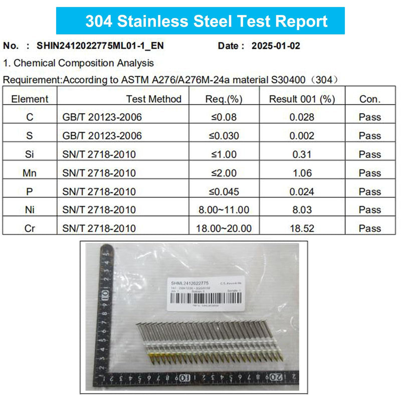 Framing Nails 304 Stainless Steel 21° Full Round Head Nail 21 Degree Ring 2" Shank Nail for Pneumatic, Electric 21 degree Framing Nailer (2" - 250 pcs) 2"--250 pcs