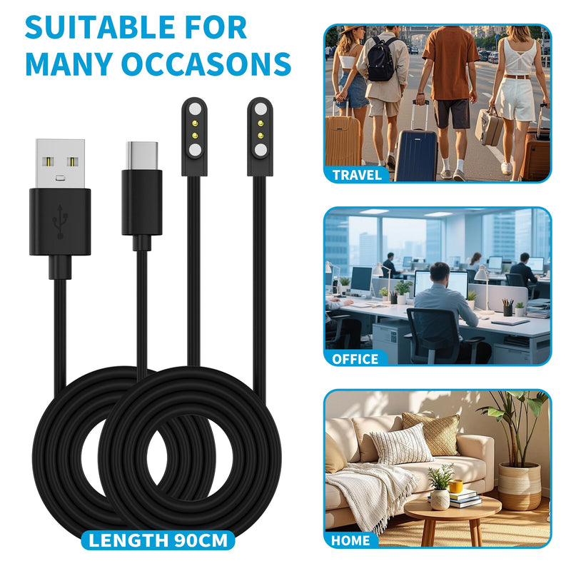 Charging Cable for Smart Watch, USB/USB-C to Magnet Charging Cable for IDW13/15/16/17, IDW19/20/25/26/28,SW021/023/025,ID205L ID205G/205U/205S/206/216 (3.1ft)
