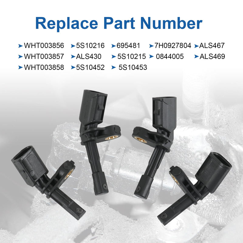 ABS Wheel Speed Sensor 4PCS Replacement for VW Jetta Golf Passat Beetle Bora Eos Rabbit 2005-2018, Replace ALS467 WHT003856 WHT003857