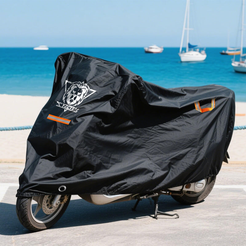 XYZCTEM Motorcycle Cover Waterproof Outdoor All Season Protection Motorcycle Storage Night Reflective Handles with Lock-Holes Storage Bag Fits up to 108" Motorcycle Vehicle Covers, Black 108"