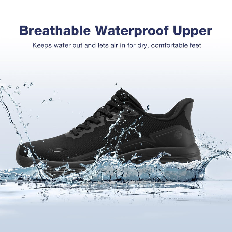 NINGO Non Slip Work Shoes for Women, Lightweight Food Service Sneakers with Waterproof Upper, Slip On Design with Breathable Mesh, Comfortable Oil Resistant Chef Shoes for Kitchen Restaurant, Black 6