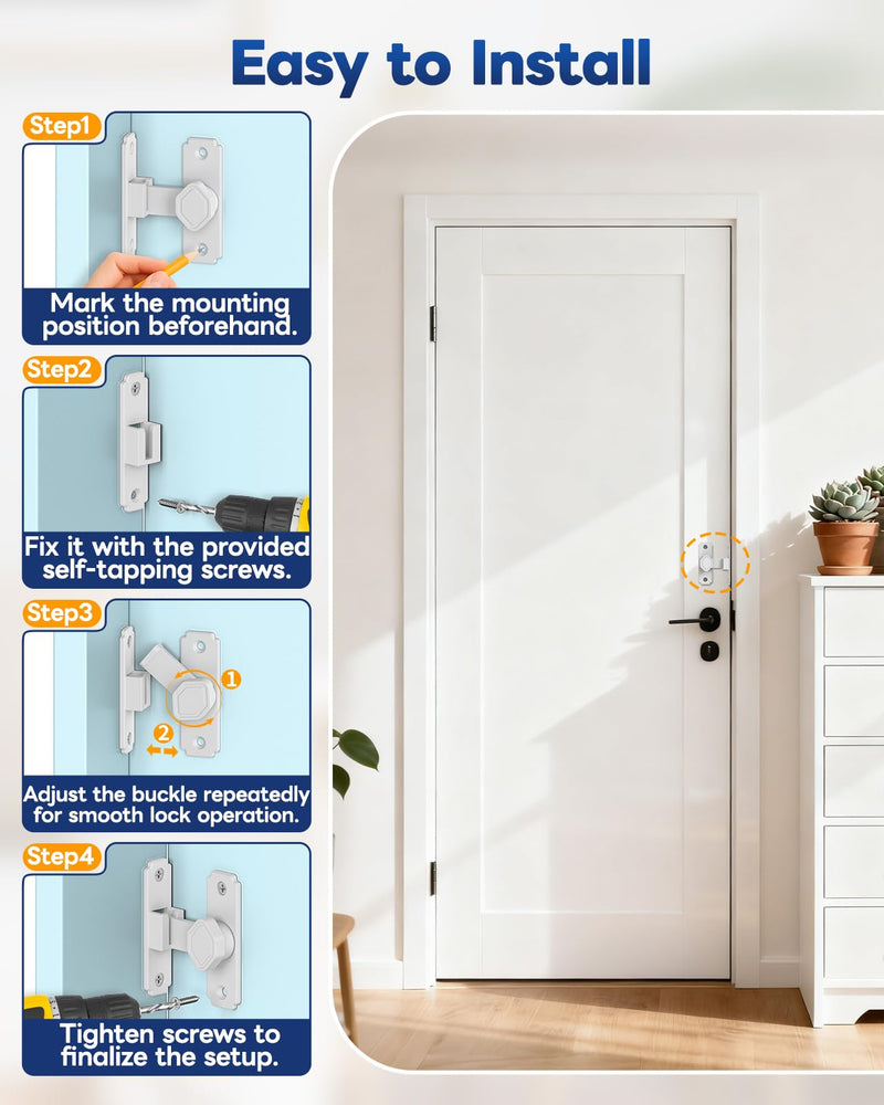 90 Degree Barn Door Lock, Sturdy Aluminum Alloy Sliding Door Lock, Home Security Gate Latch Fit for Barn, Bathroom, Garden, Fence (White-4 Pcs) White-4 Pcs