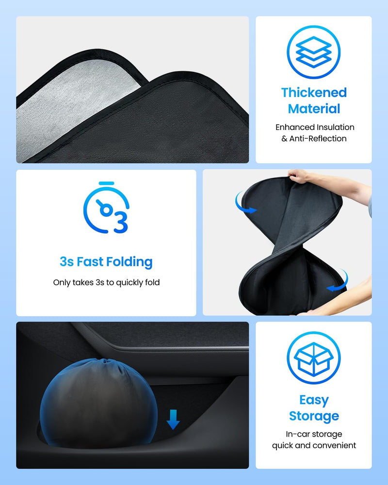 REEVAA 2025 Upgraded Tesla New Model Y (Juniper) Sunshade Windshield [Tailored Fit, 99% Sun Protection] Foldable Sun Shade Accessories with Storage Bag for Model Y 2016-2026, Silver Coating for Model Y (2016-2026)