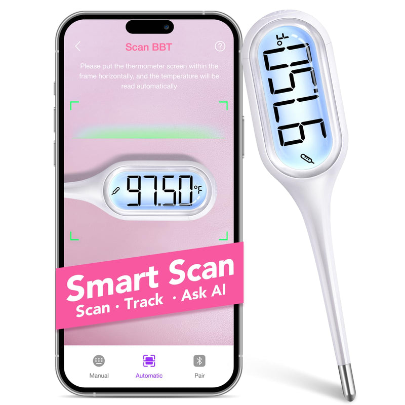Easy@Home Basal Thermometer for Ovulation Tracking: 1/100th Degree Precision, Dual Mode - Accurate BBT & Fast Read for Fever | 30 Memory Recall, Premom App OCR Scan | EBT-013