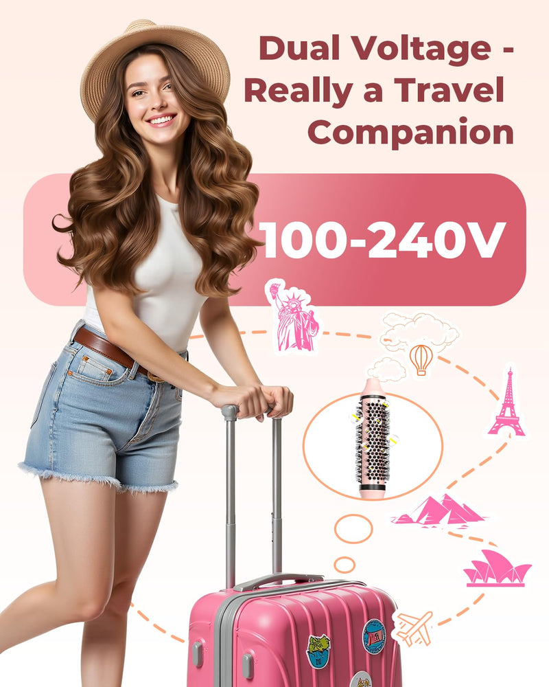 Bopcal Thermal Brush 38mm / 1.5 Inch, Heated Round Brush for Volume, Smooth Blowout Look & Soft Curls, Ionic Hot Brush with 6 Heat Settings, Dual Voltage Travel Styler, UK Plug, Soft Pink