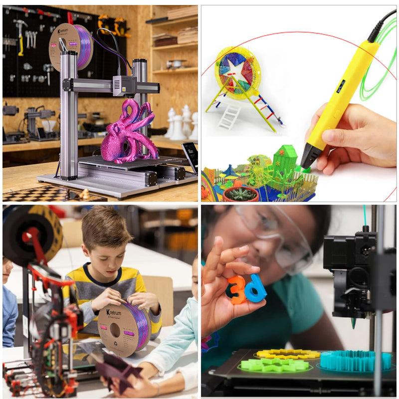 Tri Color Silk PLA 3D Printer Filament Bundle 1.75mm Color Changing PLA Filament Multi Pack Bundle 4 Spool Each 250g (Multicolor: Red&Yellow&Blue; Red&Blue&Green; Red&Purple&Gold; Orange&Blue&Green)