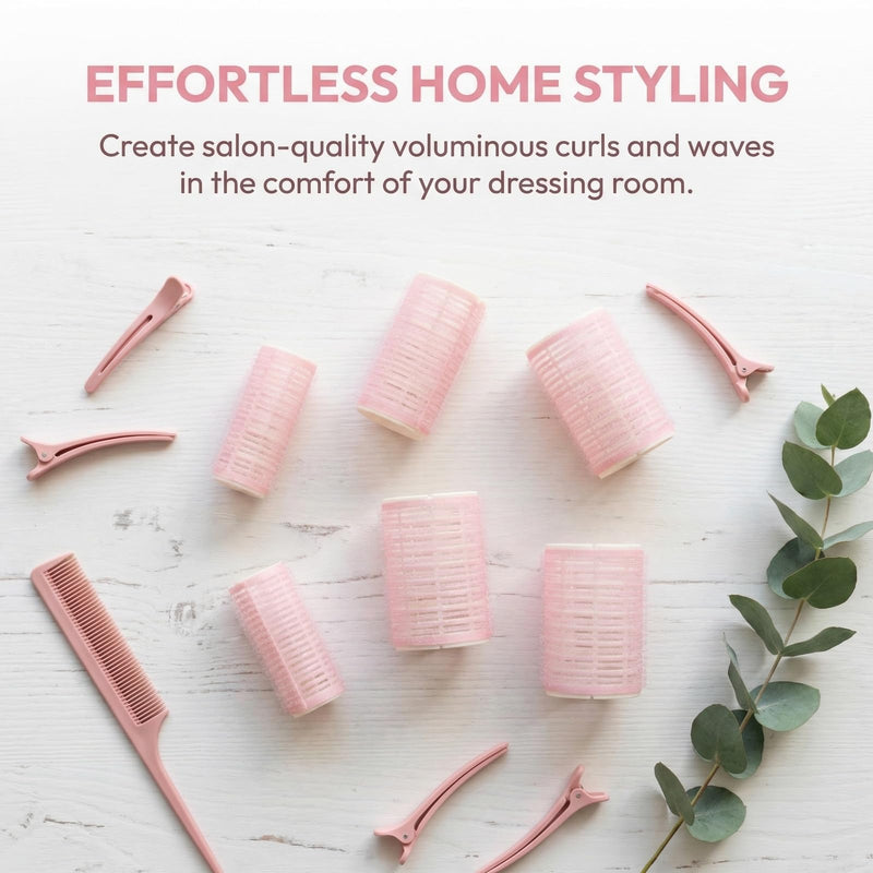 6 PCS Pink Hair Rollers Set, Heatless Curlers Self Grip Rollers for Hair Volume, Hair Rollers for Long Medium Short Hair Styling, Salon Hairdressing Curlers DIY Tool