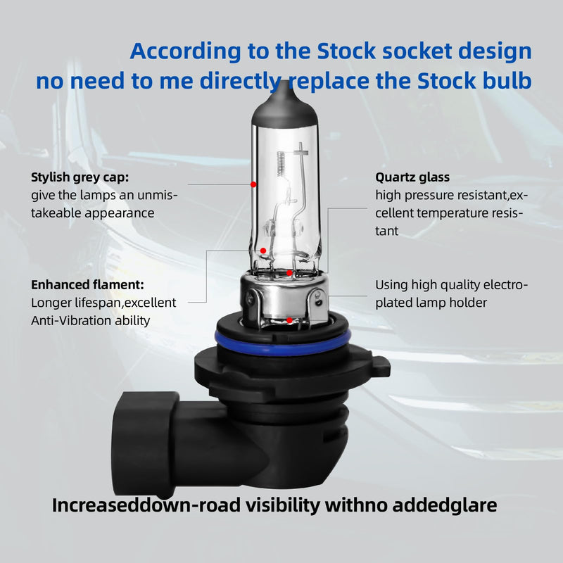 ALKOREY-HB4/9006 Car Headlight Bulb 55w,12V Warm White 3300K Auto Halogen Lamp,High/Low Beam Standard Light, Fog Replacement Bulb,2 Pack HB4/9006