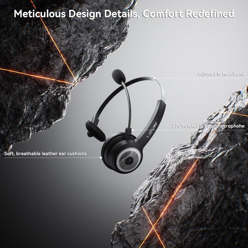 Wireless Headset with Mic for Work, AI Noise Cancelling Bluetooth Headset | Wireless Headset with Mute Button & USB Dongle, Charging Base, 50h Playtime, Suitable for Call Center/Computer/Laptop/Teams Black