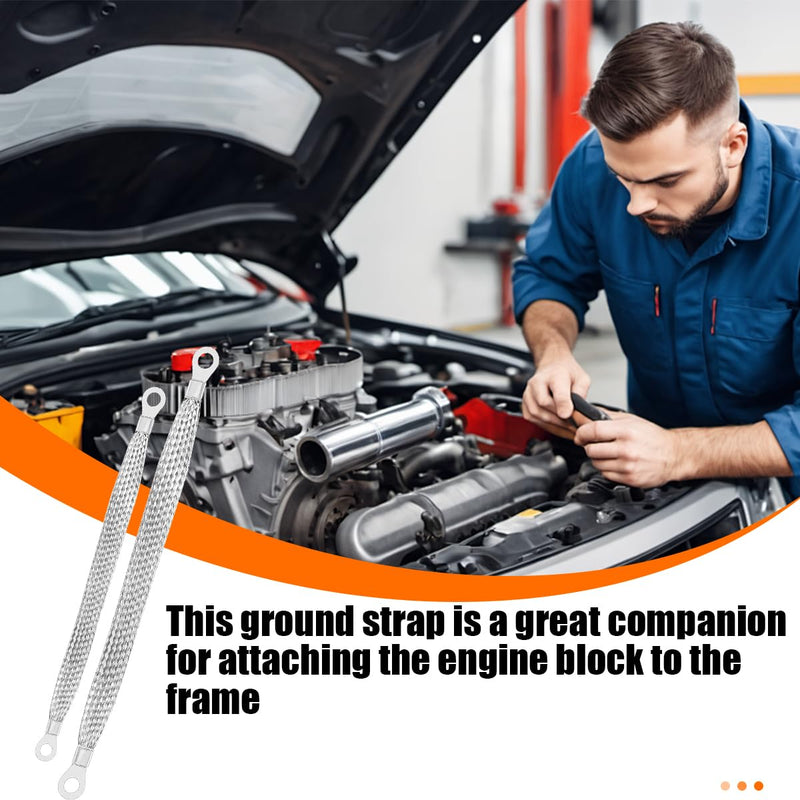 14PCS Car Ground Straps, 10/12 Inch Copper Tinned Braided Vehicle Engine Grounding Wire Strap with Ring Terminals, Auto Cable Connectors Accessories, Universal for SUV RV Truck