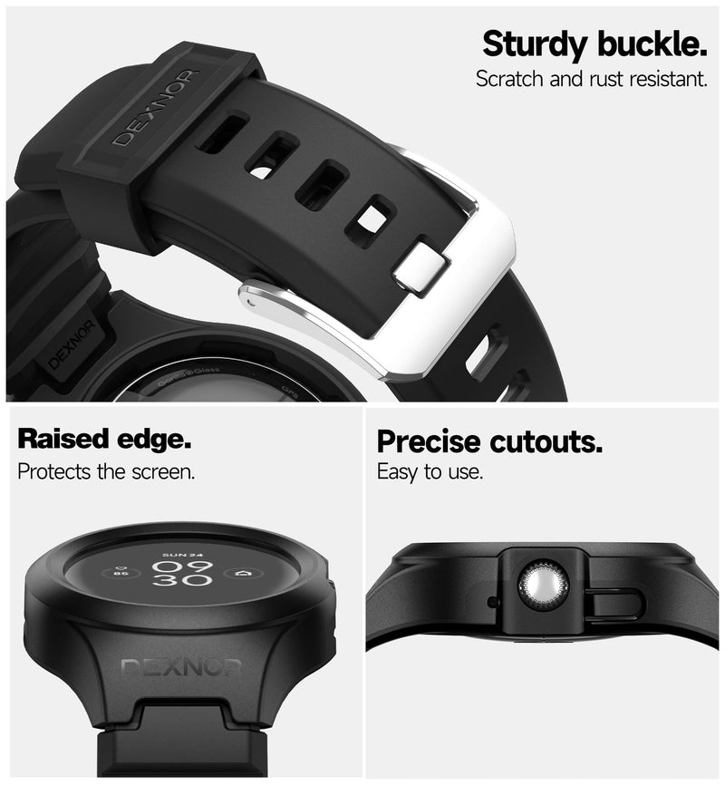 Dexnor Case for Google Pixel Watch Band, [Built in Adjustable Band & Raised Bezel] [41mm] Rugged Shockproof Sport Band for Pixel Watch 41mm (2022) Black