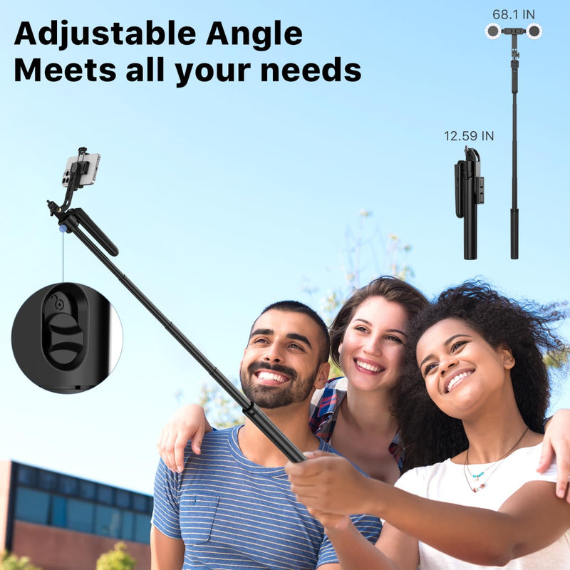 M MYBAT PRO 72" Auto Face Tracking Tripod,All in 1 Tall Travel Tripod Stand w 1/4" Screw,Phone Holder w Remote,Selfie Stick w Light for Photo Vlog, 360° Rotation Camera Tripod for iPhone Android