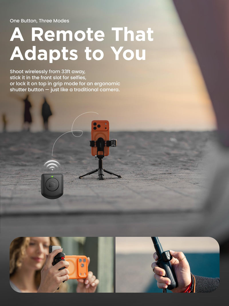 JOBY TelePod Mini Mini Selfie Stick Tripod with Bluetooth Remote | Compact Portable Phone Tripod, Extendable Hand Grip & Desktop Stand, Horizontal/Vertical Phone Holder, Dual Cold Shoe Mounts