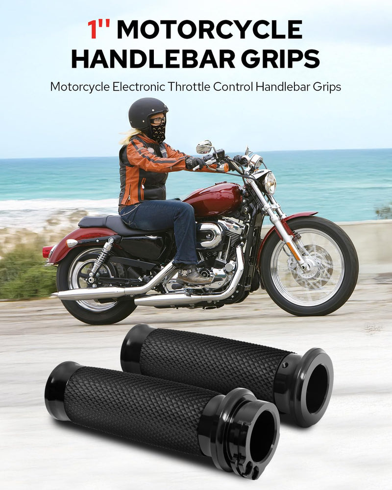 Benlari Black Hand Grips 1 Inch Motorcycle Handlebar Grips Cable Throttle Compatible with Harley Davidson Sportster Touring Dyna Softail 883 1200