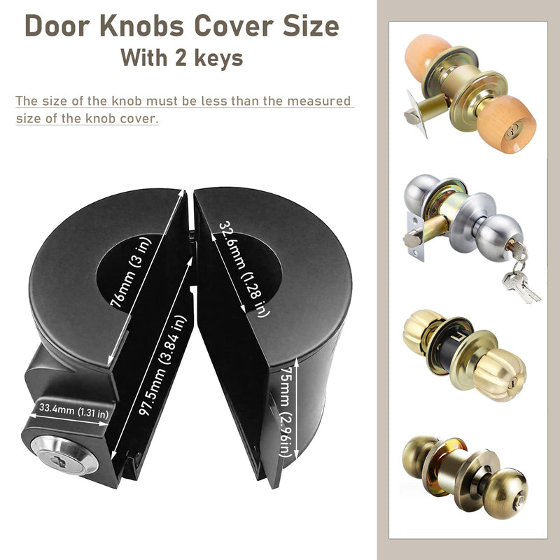 2 Packs Child Proof Door Knob Cover Lock – Prevents Turning of Door Knob and Access to Keyhole, Can be Used for Home Rentals, Evictions, Job Sites & More – Keyed Alike (Black) Black-two