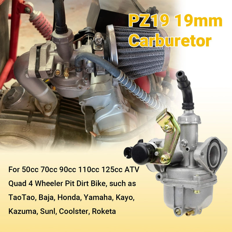 HIAORS PZ19 19mm Carburetor Carb with Cable Choke Compatible with Taotao Coolster 110cc 125cc Apollo Sunl NST Coolsport Lifan Baja ATV Quad 4 Wheeler CRF50 DB14 DB27 4-Stroke Pit Dirt Bike Parts