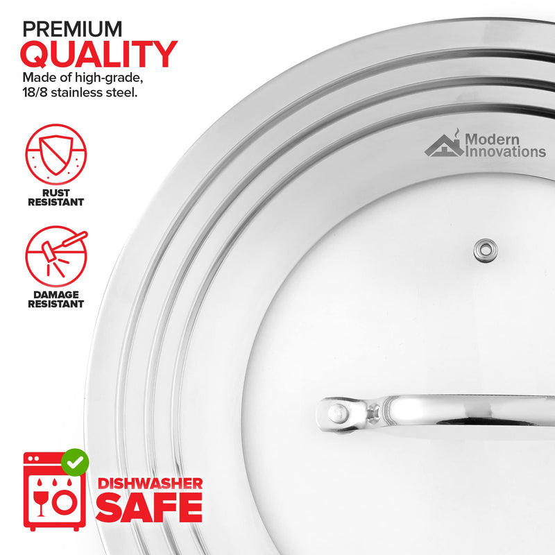 Modern Innovations Universal Lid with Tempered Glass Top for Pots & Pans, Fits 8.25, 9, 10, 11, and 12 Inch Cookware - Large Replacement Frying Pan Cover, Cast Iron Skillet Lids - Stainless Steel 1