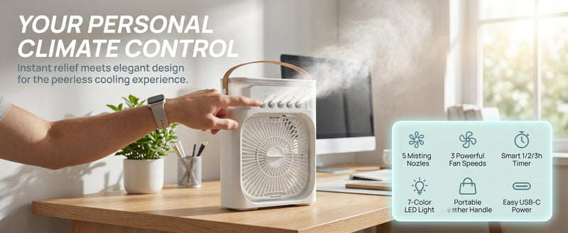 5 nozzles misting fan USB humidifier fan multifunctional spray cooling fan portable desktop mist fan-Green Green