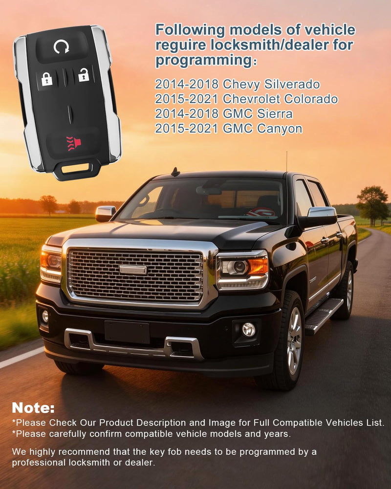 Key Fob Replacement for 2014-2020 Chevy Silverado 1500 2500 3500/2015-2021 Chevrolet Colorado/2015-2021 GMC Canyon/2014-2020 GMC Sierra, Keyless Entry Remote Control M3N-32337100 4-Button（Set of 2）