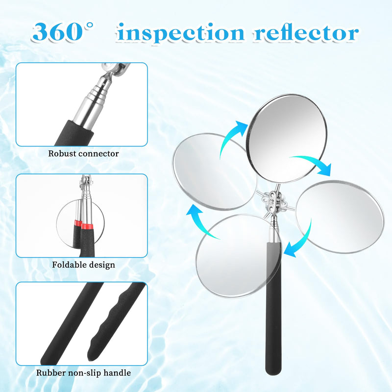 5 Pieces Telescoping Inspection Mirror Set Retractable Mechanical Mirror Tool 360 Rotation Mirrors Inspection Tool Stainless Steel Mirrors for Check Observe Vehicle, Car, Eyelashes, Small Parts