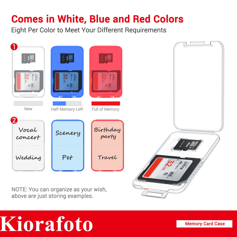 Kiorafoto Memory Card Case with 24 Pack Clear Plastic Memory Card Holders for 24 SD SDXC SDHC & 24 TF Cards,Water-Resistant Anti-Shock SD MicroSD Card Carrying Organizer Storage Protector with Labels for 24 SD + 24 Micro SD（With Box）