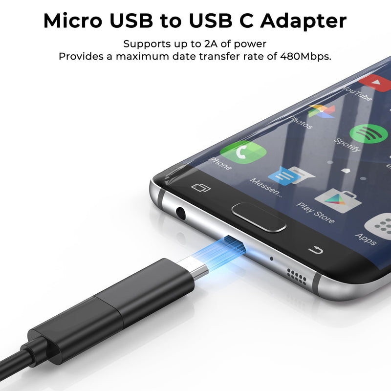 6 Pack Micro USB to USB C Adapter, Data Transfer Adapter, for Galaxy S7/S7 Edge/S6/J7, LG G4, and More Devices (Black) Black
