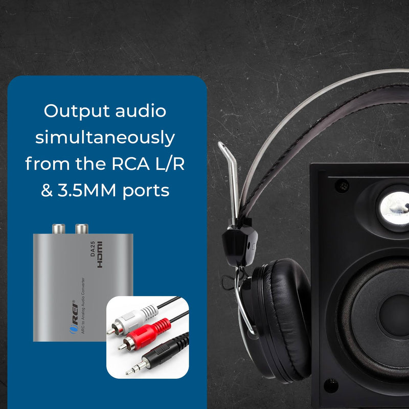 OREI HDMI eARC & ARC Audio Extractor Converter – HDMI ARC to RCA L/R Converter with 3.5mm Jack – ARC/eARC Audio Converter for Speaker, Headphone, Home Theater (DA25)