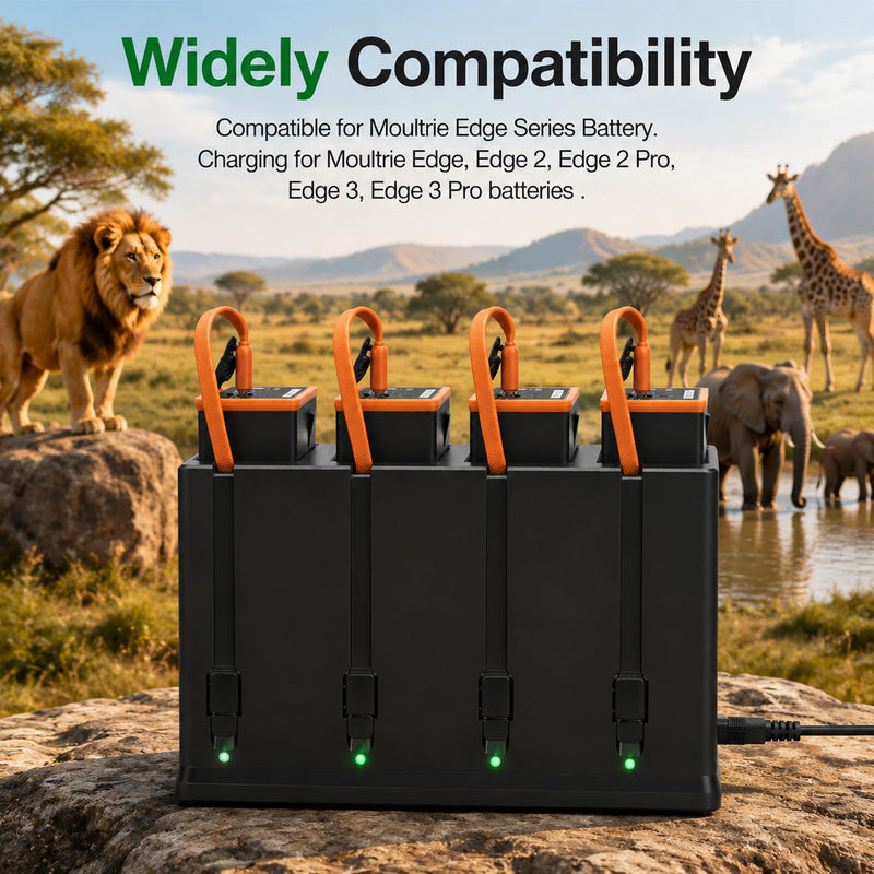 Charger for Moultrie Edge Series Cellular Trail Camera Battery, 4-Channel Charging Station for Moultrie Edge, Edge PRO,Edge 2, Edge 2 PRO Rechargeable Battery