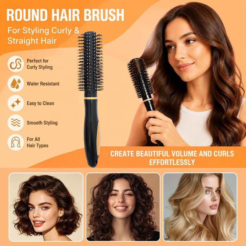 Round Hair Brush & Cushion Hair Brushfor Quick Blow Drying & Styling, Smoothing Vented Barrel Ergonomic Handle Fast Drying Round Brushes Hair for Women Salon Home All Types Volume Tool