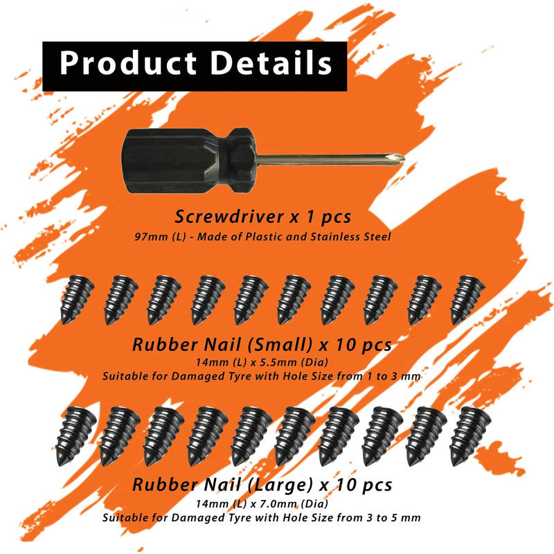 20pcs Tyre Repair Kit, Tire Rubber Nails Tool, Self-Service Car Wheel Puncture Repair Screws with Screwdriver Set for Auto, Motorcycle, Bike, Truck, Tractor, Jeep, ATV (10S & 10L)