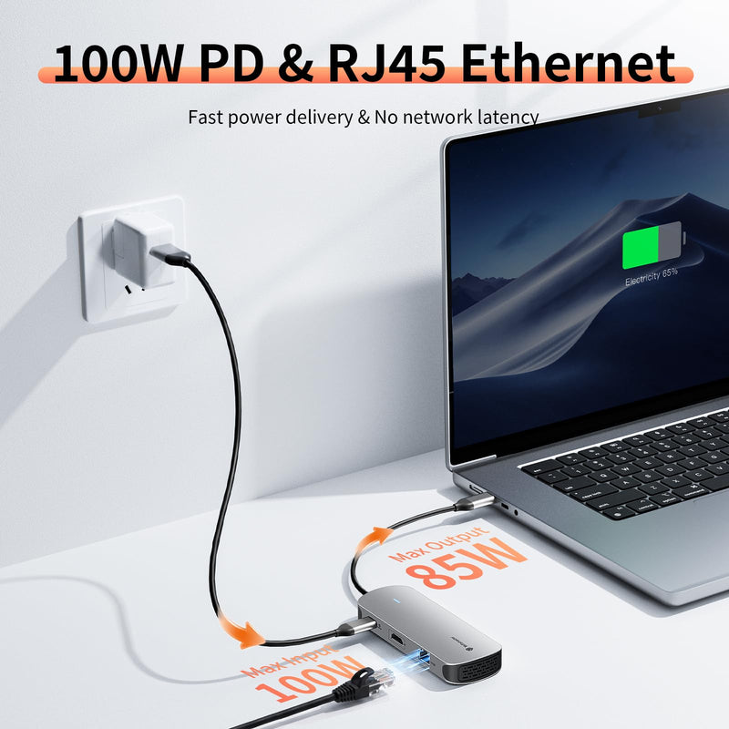Yottamaster USB C Docking Station 4K@60Hz HDMI for MacBook/Dell/HP/Surface | 8 in 1 Laptop Dock Station with HDMI, 100W PD 3.0, 2 USB A, RJ45, SD/TF, Audio, Portable Adapter for Photography & Work 8 in 1 (With Audio Port)