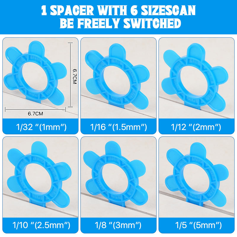 200 Pcs 6-in-1 Hexagon Tile Spacers 1–5mm Reusable Large 2.64 inch Plastic Tile Leveling Shims, Colour Coded Gap Clips for Wall & Floor Tiling, Fast Removal (Blue) 200 Blue