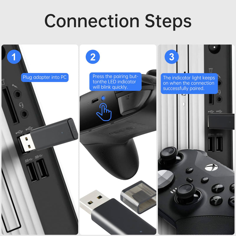 ELUTENG Xbox Adapter for PC Wireless Controller Dongle - Bluetooth 5.0 Compatible with Xbox One, One X|S, Elite, Elite Series 2, Series X|S Controller