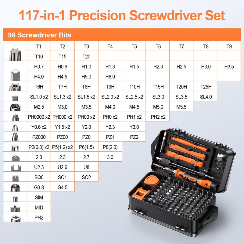  [AUSTRALIA] - JOREST 117 in 1 Precision Screwdriver Set, Tool Gifts for Men, Mini Repair Tool Kit with Torx Triwing Bits, Repair for Computer, Macbook, Laptop, PC, RC, PS5, iphone, Electronics, XBOX, Glasses