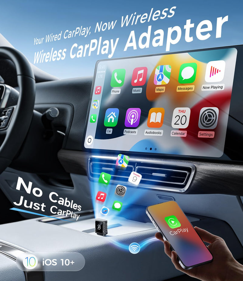 JDG Wireless CarPlay Adapter, Converts Wired CarPlay to Wireless, for Cars with Built-in Wired Apple Carplay, Super Mini USB Design Car Play Adapter for iPhone, (Black) | Converts Wired CarPlay to Wireless, Super Mini USB Design, USB & USB-C adapter, S...