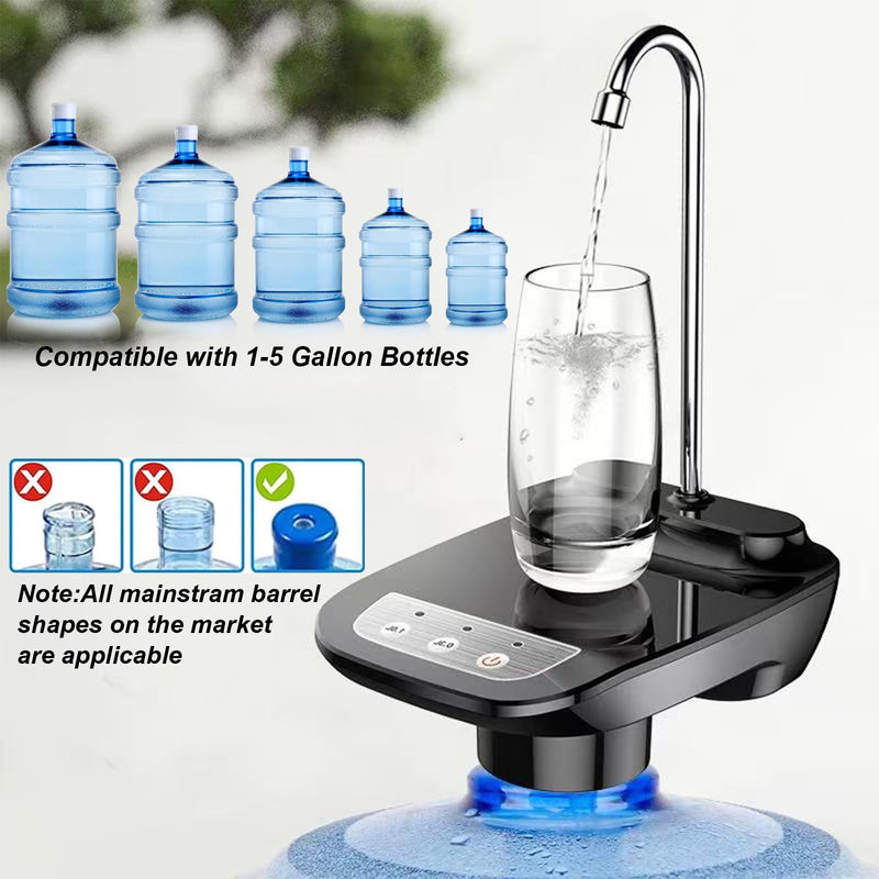 5 Gallon Black Drinking Water Dispenser Pump, Automatic Electric Desk Water Pump for 1-5 Gallon Water Jugs, Portable Rechargeable Electric Water Bottle Pump for Home, Kitchen, Office, Camping