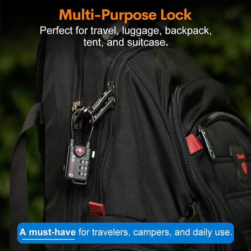 TSA Approved Cable Luggage Locks, Re-settable Combination with Alloy Body Black 4 Pack