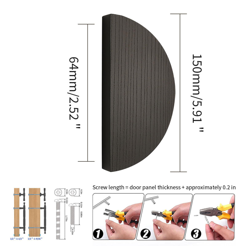 5.9 in-Black Ash Wood 1 Pair (2 Pcs) Circular Wood Grain Cabinet Drawer Handles Kitchen Cabinet Door Pull 5.9 in-Black Ash wood