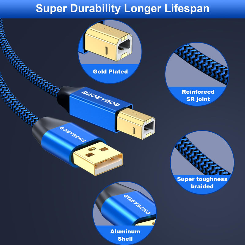50ft Active USB 2.0 Printer Cable - High Speed USB A to B Compatible with HP, Canon, Dell, Epson, Xerox and More 50ft USB Type A to Type B Printer Cable Blue