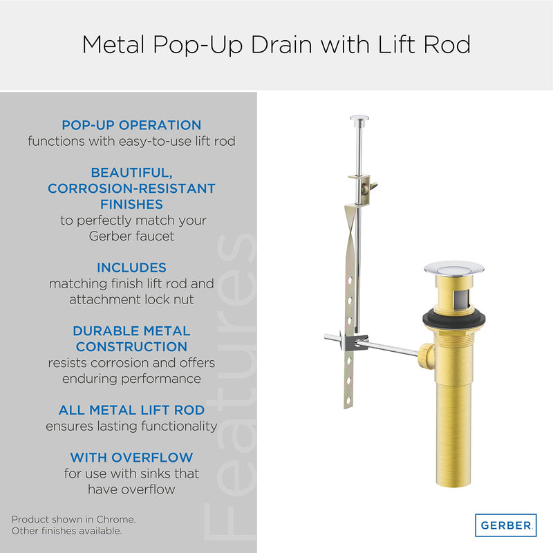Gerber Plumbing Metal Pop-Up Drain Assembly with Lift Rod