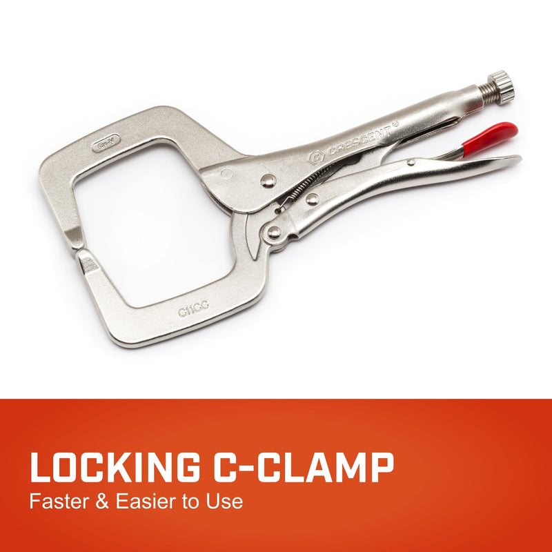 Crescent Locking C-Clamp - Heavy-Duty, Adjustable Metal Clamp with Compound Action & Hex Key Receiver - C11CCVN - 11", Red C11CCVNs