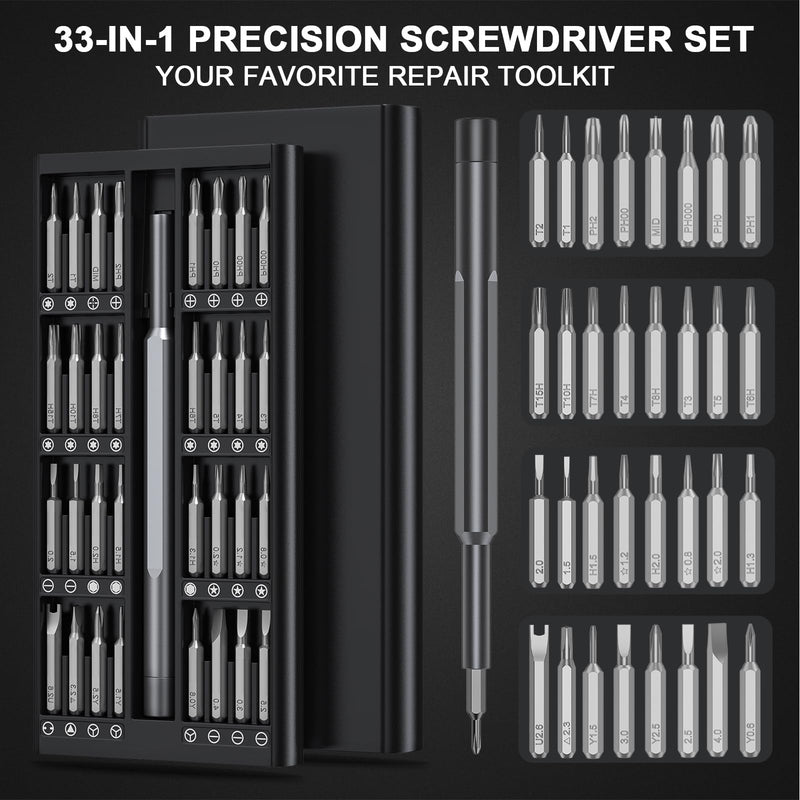 Tanson Precision Screwdriver Set 33-In-1 Small Screwdriver Set,Mini Screwdriver Kit Magnetic Professional Electronic Repair Tool for PC,Computer,Laptop,Iphone,Cell Phone,MacBook,Tablet,Watch,Glasses 32 Black