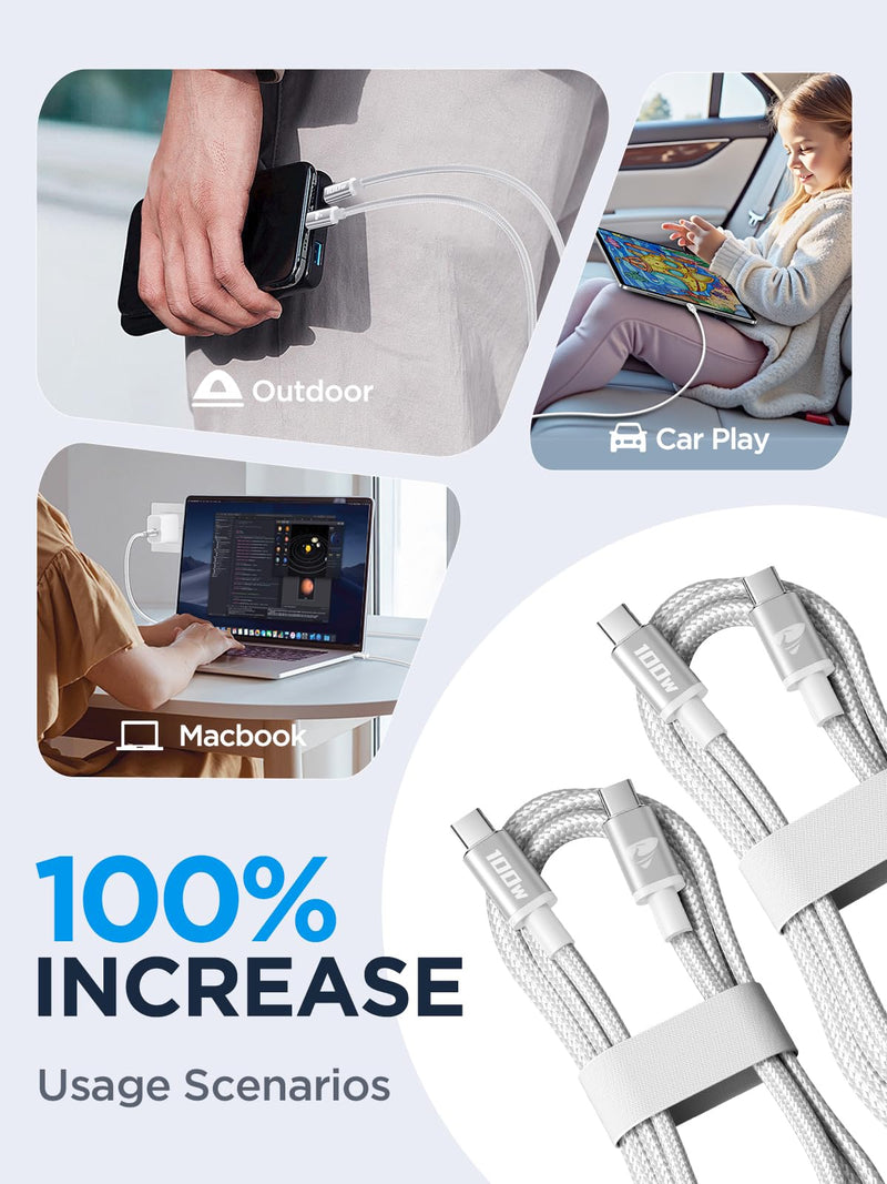 USB C to USB C Cable, 100W [10ft/2 Pack] USBC to USBC Fast Charging Cable USB C Charger Cord for iPhone 17 16 15 Air Pro Max Plus, MacBook Pro, iPad Pro, Samsung Galaxy S25/S24 Ultra, Switch, Pixel White