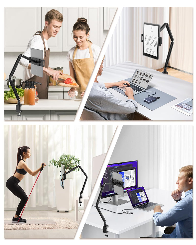 Tablet Stand for iPad, Aluminum Multi-Angle Adjustable Tablet Holder, Heavy-Duty Metal Base for Desk, Compatible with 5.7''-15.6'' iPad Pro, Surface, Kindle, Tablets, Portable Monitors and More ZMXBZJ