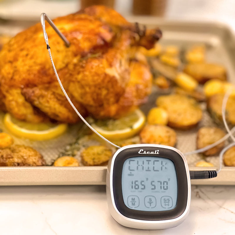 Escali Touch Screen LCD Display Digital Timer Oven Safe Stainless Steel Probe with Temperature Alert, Black