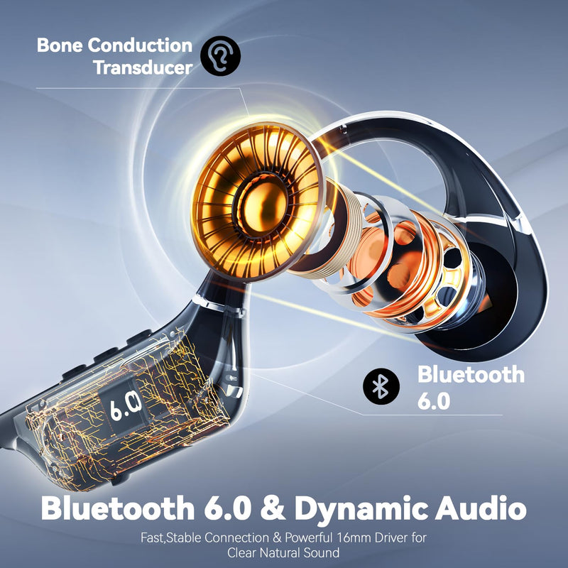 MONODEAL Bone Conduction Headphones Open Ear Bluetooth Running 10H | EQ Mode Switching Lightweight Bone Conduction Earbuds IP65 Waterproof Dark black