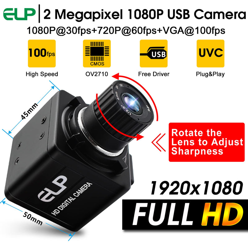 ELP USB Camera Manual Zoom 4mm Lens Prototype Camera 2Megapixel 1080p Webcam Cmos OV2710 Webcamera High fps 100fps Web Cam Security Surveillance Dog Pet Baby Video Monitoring USB Cameras for Most OS