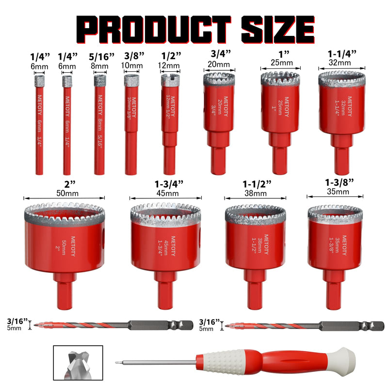Diamond Hole Saw Drill Bit Set (15 PCS) (1/4"-2") Serrated Diamond Core Bits for Ceramic, Glass, Tile, Marble, Granite | EVA Positioner & Hard Storage Bag | Dry/Wet Dual-Use | High-Precision Drilling (1/4"-2")-15PCS